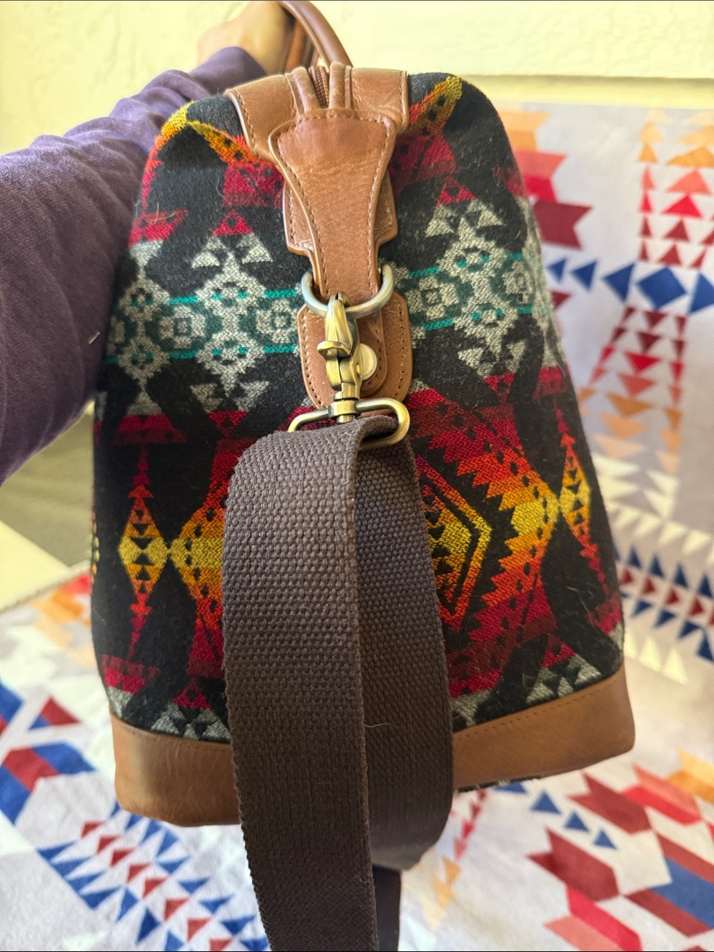 Pendleton Wool Patterned Leather-Trim Weekender Bag - Picture 4 of 9